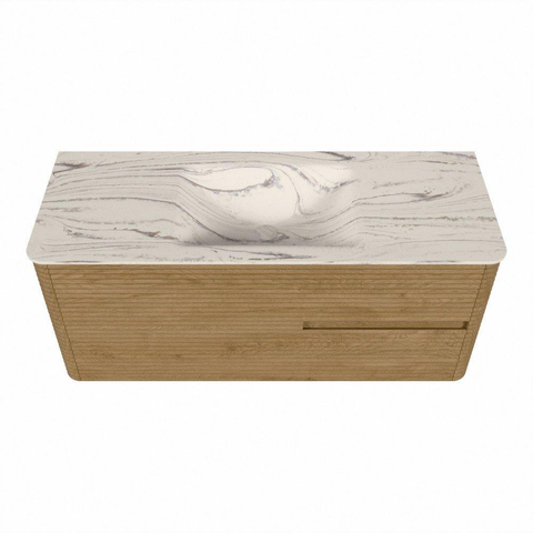 Mondiaz CIRO-DLUX Badkamermeubelset - 120x45x50cm - Solid surface wastafel Nata - 1 wasbak Midden - zonder kraangaten - 2 lades - Oak SW1531436
