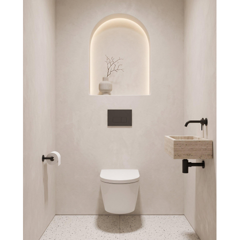 QeramiQ Dely Pack WC - 36.3x51.7cm - à fond creux - sans bride - réservoir encastré Geberit UP720 - abattant WC à fermeture douce - plaque de déclenchement blanche brillante - boutons ronds - beige mat SW1428025