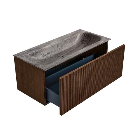 MONDIAZ KURVE-DLUX Meuble de salle de bains 100cm couleur Walnut avec 1 tiroir et 0 portes. Lavabo BIG MEDIUM Central sans trou de robinet Oza. SW1432737