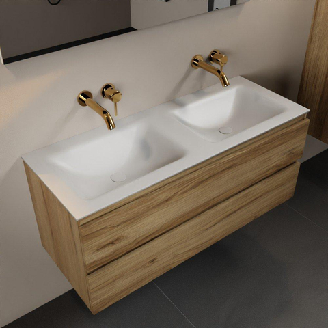 Mondiaz Aivy badmeubelset - 120x45x50cm - 0 kraangaten - 2 wasbakken talc Solid surface - Links en rechts - 2 lades - Met spiegel - Melamine Chai SW892105