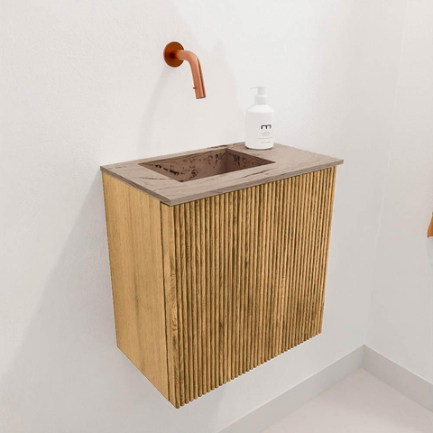 Mondiaz JOYA-DLUX 40cm toiletmeubel - kleur Oak - Wastafel FAYE positie Links Zonder kraangat kleur Arena. SW1423866