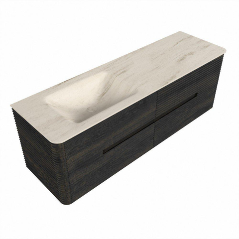 Mondiaz CIRO-DLUX Badkamermeubelset - 150x45x50cm - Solid surface wastafel Meli - 1 wasbak Links - 1 kraangat - 4 lades - Shadow SW1532524