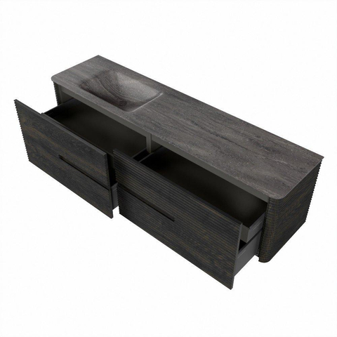 Mondiaz CIRO-DLUX Meuble de salle de bains - 180x45x50cm - Plan-vasque en solid surface Oza - 1 vasque à gauche - 1 trou de robinetterie - 4 tiroirs - Shadow SW1532665