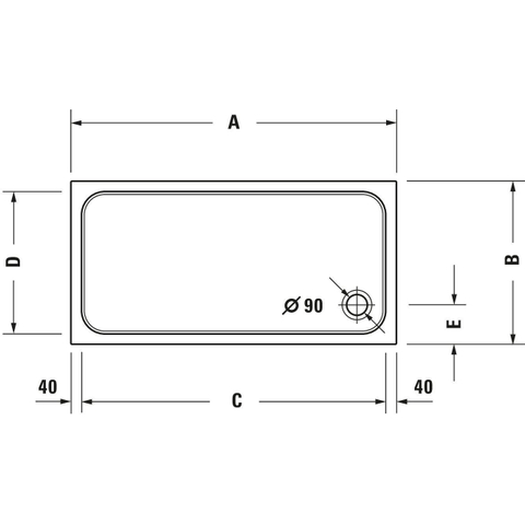 Duravit D-code Kunststof douchebak acryl rechthoekig - zonder paneel - 100x70cm - met afvoergat - diameter 90mm - wit 0295842