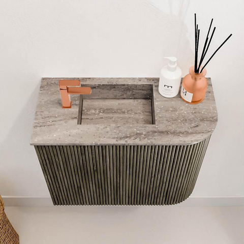 Mondiaz JOYA-DLUX Meuble de toilette 51,6cm - arrondi droit couleur Shadow - Lavabo FAYE position Gauche 1 trou de robinet couleur Oza SW1425055