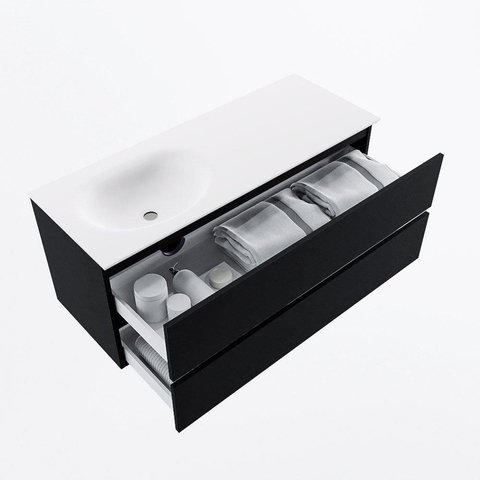 MONDIAZ VICA meuble sous lavabo 120cm Urban 2 tiroirs. Lavabo MOON gauche sans trou de robinet, couleur Talc. SW1381930