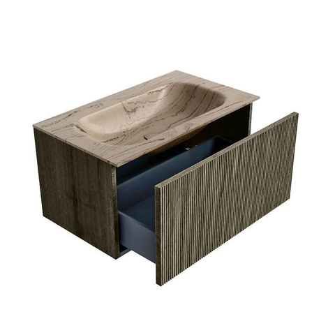 MONDIAZ KURVE-DLUX Meuble de salle de bains 80 cm couleur Shadow avec 1 tiroir et 0 porte. Lavabo BIG SMALL Central sans trou de robinet Arena. SW1431302