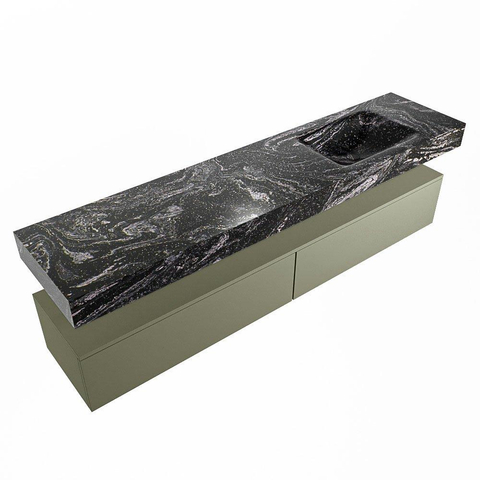 Mondiaz ALAN-DLUX Ensemble de meuble - 200cm - meuble Army mat - 2 tiroirs - Lavabo Cloud Lava suspendu - vasque Droite - 1 trou de robinet SW808466