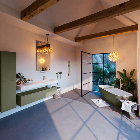 Mondiaz ALAN-DLUX Ensemble de meuble - 150cm - meuble Army mat - 1 tiroir - Lavabo Cloud Ostra suspendu - vasque Droite - 1 trou de robinet SW807716