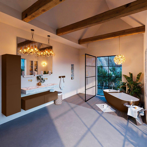 Mondiaz ALAN-DLUX Ensemble de meuble - 130cm - meuble Rust mat - 2 tiroirs - Lavabo Cloud Glace suspendu - vasque Gauche et droite - 0 trous de robinet SW805903
