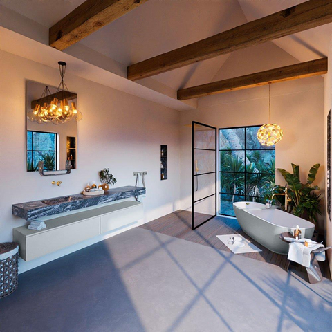 Mondiaz ALAN-DLUX Ensemble de meuble - 200cm - meuble Clay mat - 2 tiroirs - Lavabo Cloud Lava suspendu - vasque Gauche - 0 trous de robinet SW808853