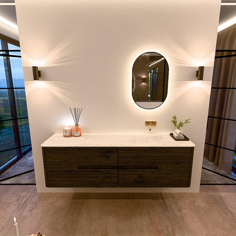 Mondiaz CIRO-DLUX Ensemble de meubles de salle de bains - 170x45x50cm - plan vasque Solid surface Opalo - 1 vasque à droite - sans trous de robinet - 4 tiroirs - Shadow SW1532436