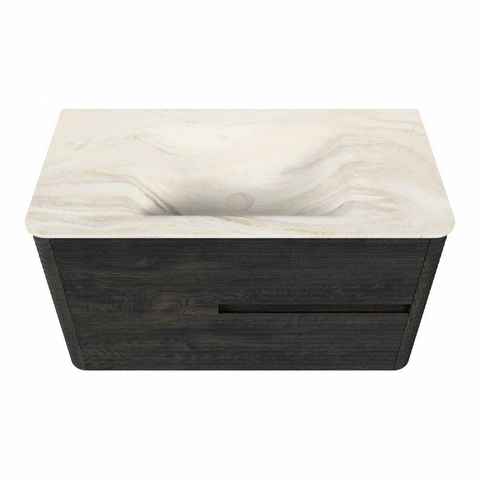 Mondiaz CIRO-DLUX Meuble de salle de bains - 90x45x50cm - Vasque solid surface Ostra - 1 lavabo au centre - 1 trou de robinet - 2 tiroirs - Shadow SW1532450