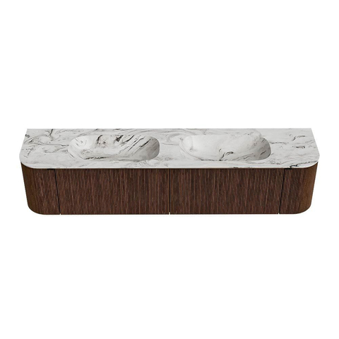 MONDIAZ KURVE-DLUX Meuble de salle de bains 200cm avec module 25 Len R couleur Walnut avec 2 tiroirs et 2 portes. Lavabo STOR SMALL double 2 trous de robinet couleur Glace. SW1138096