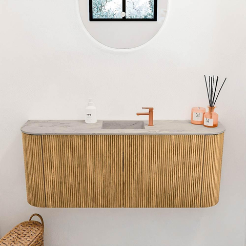 Mondiaz JOYA-DLUX 103.2cm toiletmeubel - ronding links en rechts kleur Oak - Wastafel FAYE positie Midden 1 kraangat kleur Glace. SW1422039