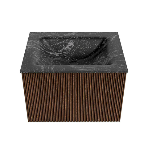 MONDIAZ KURVE-DLUX Meuble de salle de bains 60 cm couleur Walnut avec 1 tiroir. Lavabo CLOUD centré sans trou de robinet couleur Lava. SW1137228