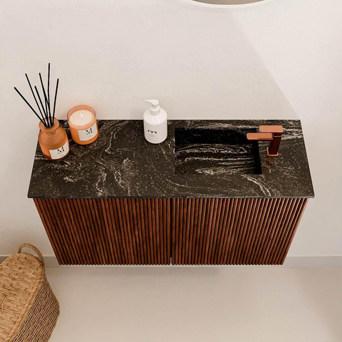 Mondiaz JOYA-DLUX 70cm toiletmeubel - kleur Ruby - Wastafel FAYE positie Rechts 1 kraangat kleur Lava. SW1423615