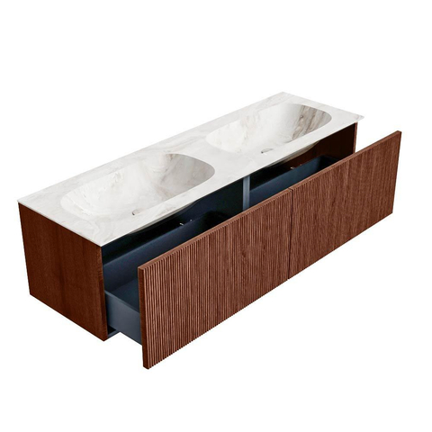 Mondiaz KURVE-DLUX Ensemble de meuble de salle de bains - 150x46x40cm - 2 tiroirs - lavabo solid surface - double - 2 trous de robinet - Ruby SW1415698