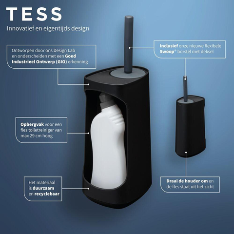 Tiger Tess Porte-balai avec fonction de rangement autoportant et brosse Swoop® flexible Noir anthracite SW877629