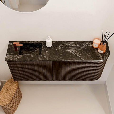 Mondiaz JOYA-DLUX 101.6cm toiletmeubel - ronding rechts kleur Walnut - Wastafel FAYE positie Links 1 kraangat kleur Lava. SW1422475