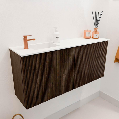 Mondiaz JOYA 90cm meuble de salle de bains - couleur Walnut - Vasque FAYE position Gauche 1 trou de robinet couleur Talc SW1421265