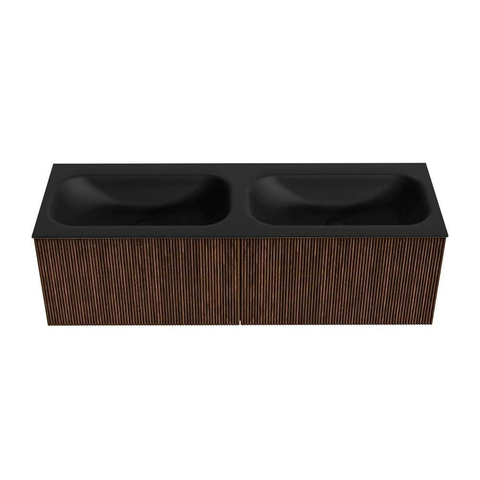 MONDIAZ KURVE Meuble de salle de bains 140cm couleur Walnut avec 2 tiroirs. Lavabo BIG SMALL double 2 trous de robinet Urban. SW1138512