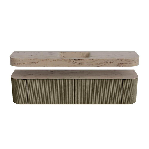 MONDIAZ THOR-DLUX Meuble de salle de bains 190cm arrondi gauche + droite couleur Shadow avec 2 tiroirs et 2 portes. Vasque suspendue CLOUD Milieu 1 trou de robinet couleur Arena. SW1466615