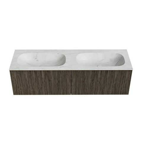 Mondiaz KURVE-DLUX Badkamermeubelset - 150x46x40cm - 2 lade - wastafel solid surface - dubbel - 2 kraangaten - Shadow SW1414132