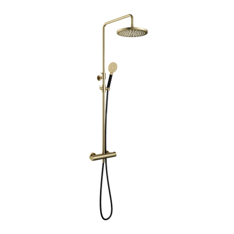 Hotbath Cobber Thermostatische regendoucheset - met 30cm ronde hoofddouche ronde handdouche - geborsteld messing goud SW440510