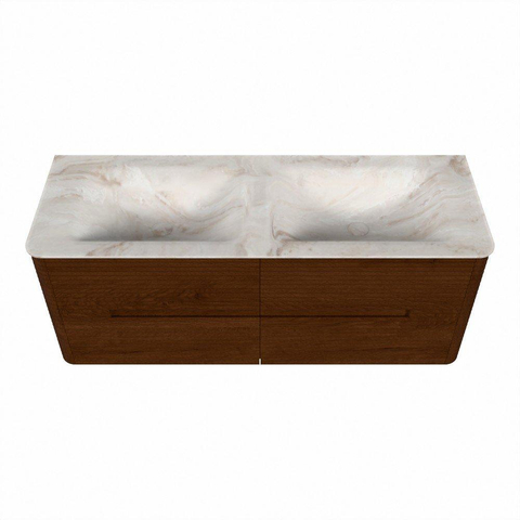 Mondiaz CIRO-DLUX Ensemble meuble de salle de bains - 130x45x50cm - Vasque solid surface Frappe - 2 lavabos double - sans trous de robinet - 4 tiroirs - Ruby SW1531313