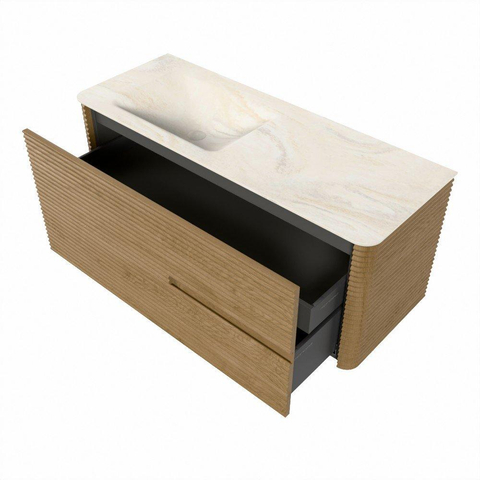 Mondiaz CIRO-DLUX Badkamermeubelset - 120x45x50cm - Solid surface wastafel Ostra - 1 wasbak Links - 1 kraangat - 2 lades - Oak SW1530949