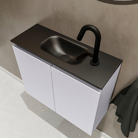 MONDIAZ TURE Toiletmeubel 60x23x50cm met 1 kraangaten 2 deuren cale mat Wastafel Eden midden Solid Surface Zwart SW475439