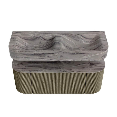 MONDIAZ THOR-DLUX Meuble de salle de bains 120cm arrondi gauche + droite couleur Shadow avec 1 tiroir et 2 portes. Vasque suspendue CLOUD Double 2 trous de robinet couleur Sombra. SW1463673