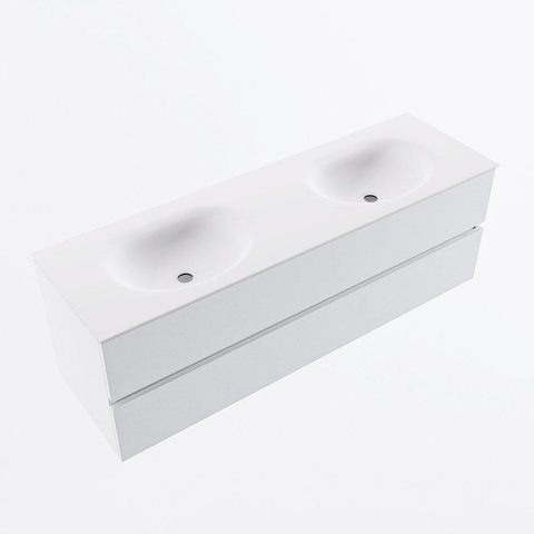 MONDIAZ VICA meuble sous lavabo 150cm Talc 2 tiroirs. Lavabo MOON double sans trou de robinet, couleur Talc. SW1381876
