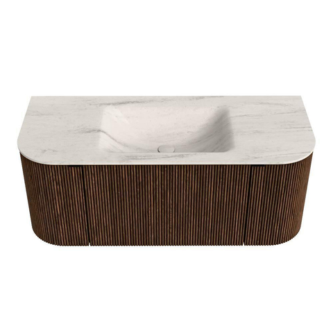 MONDIAZ KURVE-DLUX Meuble de salle de bains 110cm arrondi Gauche + Droite couleur Walnut avec 1 tiroir et 2 portes. Lavabo CLOUD Central 1 trou de robinet Meli. SW1431672