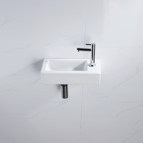 QeramiQ Fuente fonteinset – 37.5x18.5x9 cm – keramiek wit glans – kraangat rechts – chromen kraan SW1232719