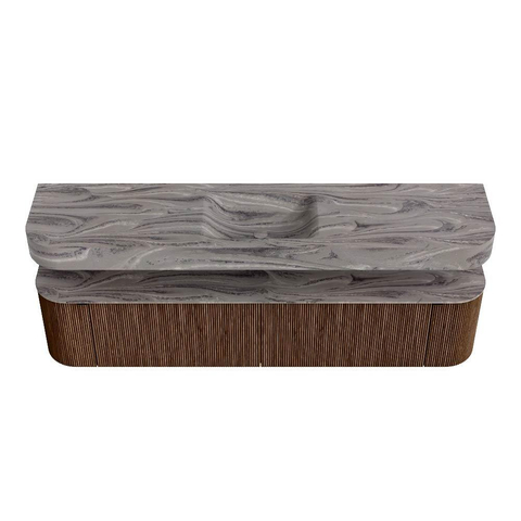 MONDIAZ THOR-DLUX 200cm meuble de salle de bains arrondi gauche + droite couleur Walnut avec 2 tiroirs et 2 portes. Vasque suspendue CLOUD Milieu sans trou de robinet couleur Sombra. SW1467271