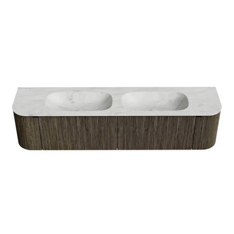 Mondiaz KURVE-DLUX Ensemble de meuble de salle de bains - 190x46x40cm - 2 tiroirs - 2 portes - lavabo solid surface - double - sans trou de robinet - Shadow SW1414098