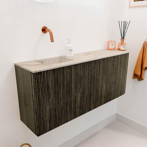 Mondiaz JOYA-DLUX 101.6cm toiletmeubel - ronding rechts kleur Shadow - Wastafel FAYE positie Links Zonder kraangat kleur Frappe. SW1422710