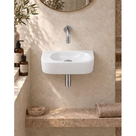 QeramiQ Fuente pack lave-mains – demi-rond – 40 x 21,5 x 12 cm – sans perçage – robinet chromé SW1233074