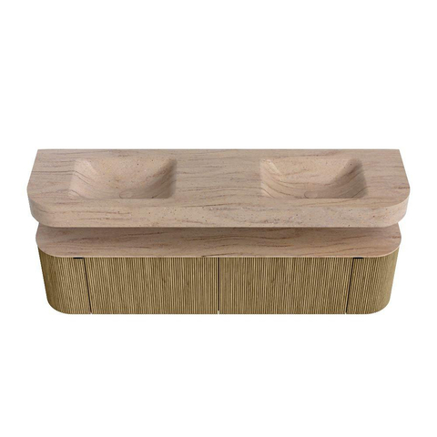 MONDIAZ THOR-DLUX 180cm meuble de salle de bains arrondi gauche + droite couleur Dusk avec 2 tiroirs et 2 portes. Vasque suspendue CLOUD Double 2 trous de robinet couleur Saba. SW1466261