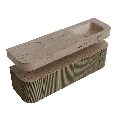 MONDIAZ THOR-DLUX 160cm meuble de salle de bains arrondi gauche + droite couleur Shadow avec 1 tiroir et 2 portes. Vasque suspendue CLOUD Droite 1 trou de robinet couleur Arena. SW1465148