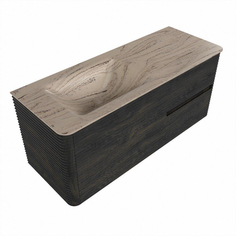 Mondiaz CIRO-DLUX Ensemble de meubles de salle de bains - 120x45x50cm - vasque en solid surface Arena - 1 lavabo à gauche - sans trous de robinet - 2 tiroirs - Shadow SW1532337
