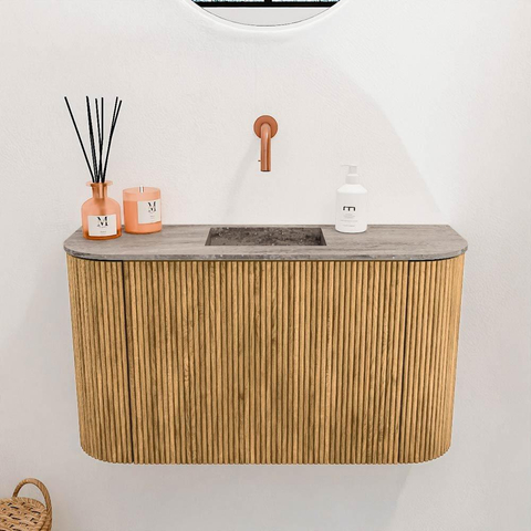 Mondiaz JOYA-DLUX 73.2cm meuble de toilettes - arrondi à gauche et à droite couleur Chêne - Lavabo FAYE position Milieu Sans trou de robinet couleur Oza. SW1424150