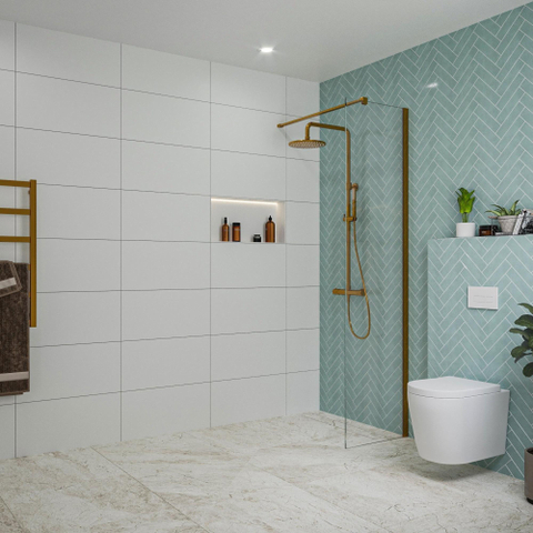 FugaFlow Eccelente Vetro Douche à l'italienne - 50x200cm - verre clair - Cuivre brossé SW1124889