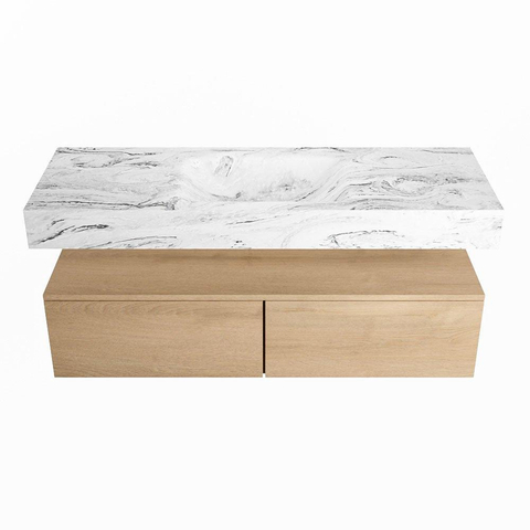 Mondiaz ALAN-DLUX Ensemble de meuble - 130cm - meuble Washed Oak mat - 2 tiroirs - Lavabo Cloud Glace suspendu - vasque Centre - 1 trou de robinet SW808723
