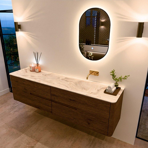 Mondiaz CIRO-DLUX Badkamermeubelset - 190x45x50cm - Solid surface wastafel Frappe - 1 wasbak Rechts - zonder kraangaten - 4 lades - Dusk SW1532880