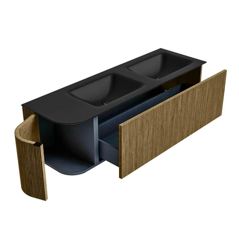 Mondiaz KURVE Ensemble de meuble de salle de bains - 145x46x40cm - 1 tiroir - 1 porte - lavabo solid surface - double / droit - sans trou de robinet - Dusk SW1414828