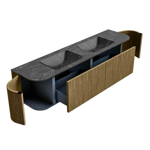 Mondiaz KURVE-DLUX Badkamermeubelset - 180x46x40cm - 2 lade - 2 deuren - wastafel solid surface - dubbel - zonder kraangat - Dusk SW1415546