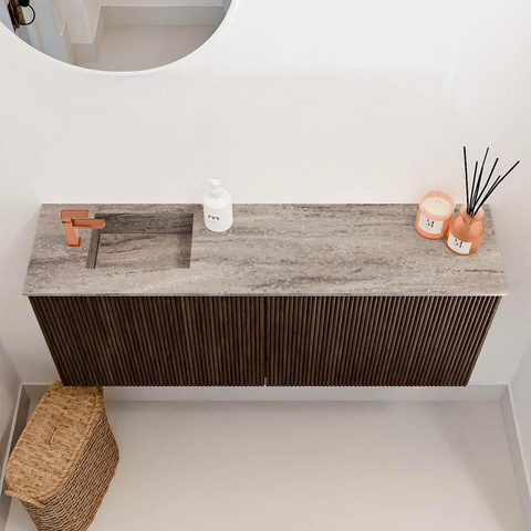 Mondiaz JOYA-DLUX 100cm toiletmeubel - kleur Walnut - Wastafel FAYE positie Links 1 kraangat kleur Oza. SW1424576
